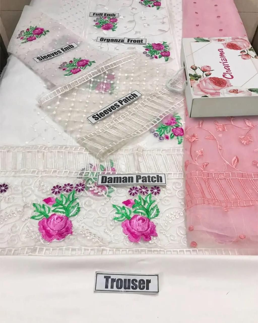 3PC ORGANZA EMBORIDED SUITS WITH ORGANZA EMB DUPATTA  SS-276