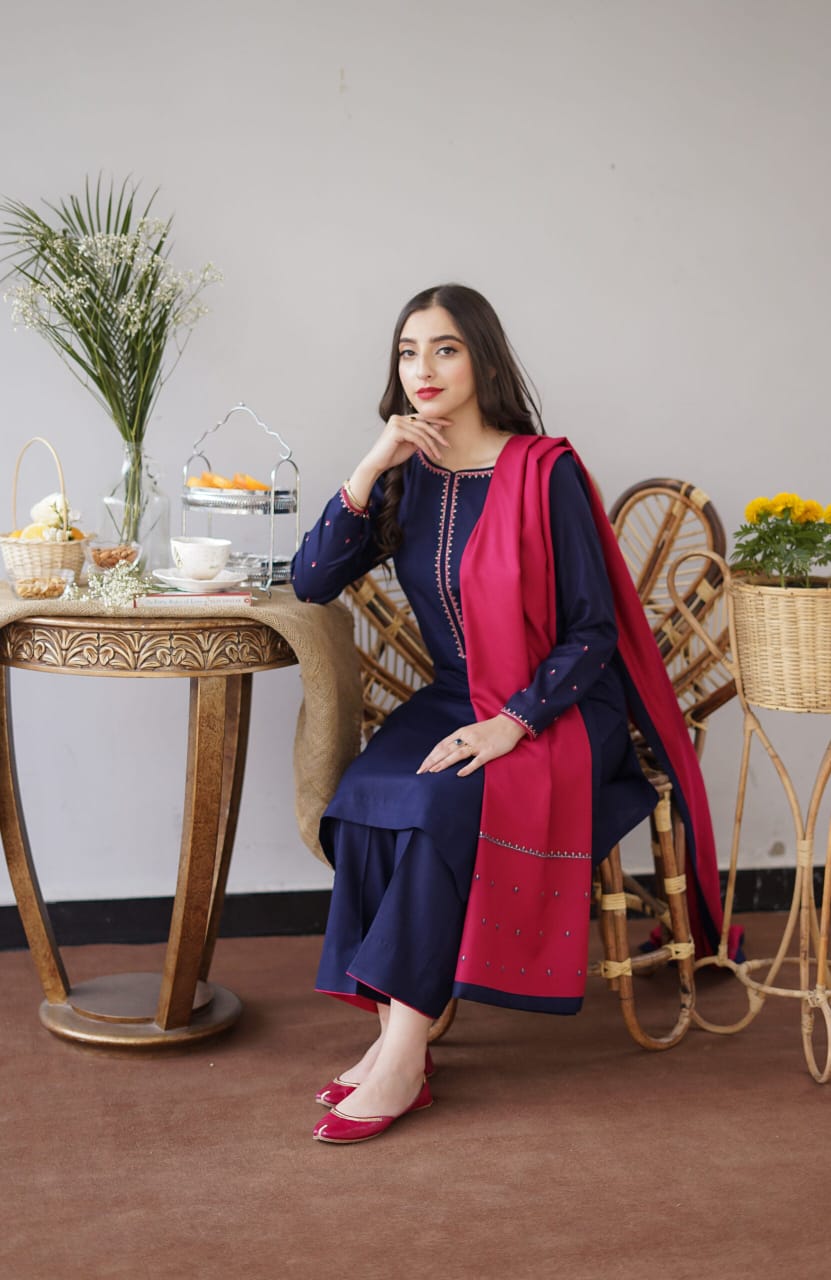 3PC DHANAK EMBORIDED SUITS WITH DHANAK EMB SHAWL
