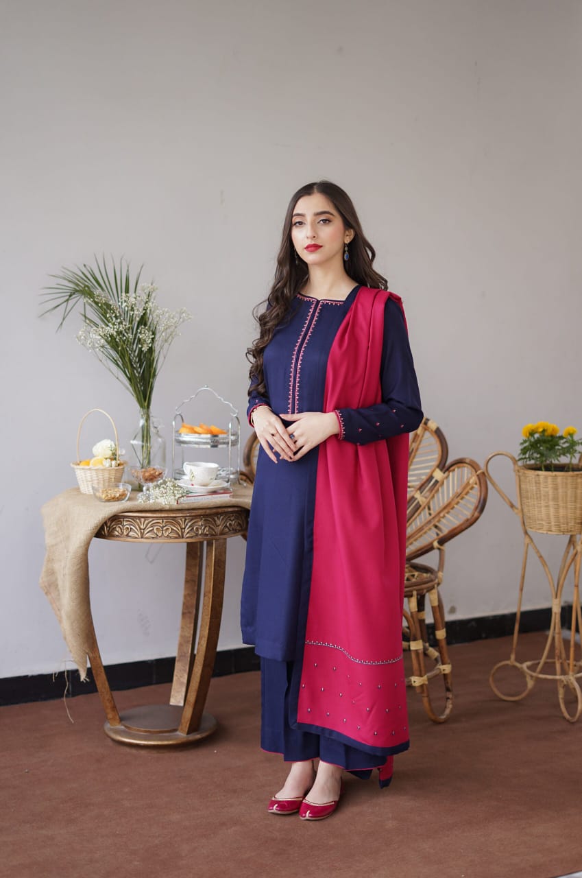 3PC DHANAK EMBORIDED SUITS WITH DHANAK EMB SHAWL