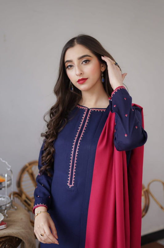 3PC DHANAK EMBORIDED SUITS WITH DHANAK EMB SHAWL