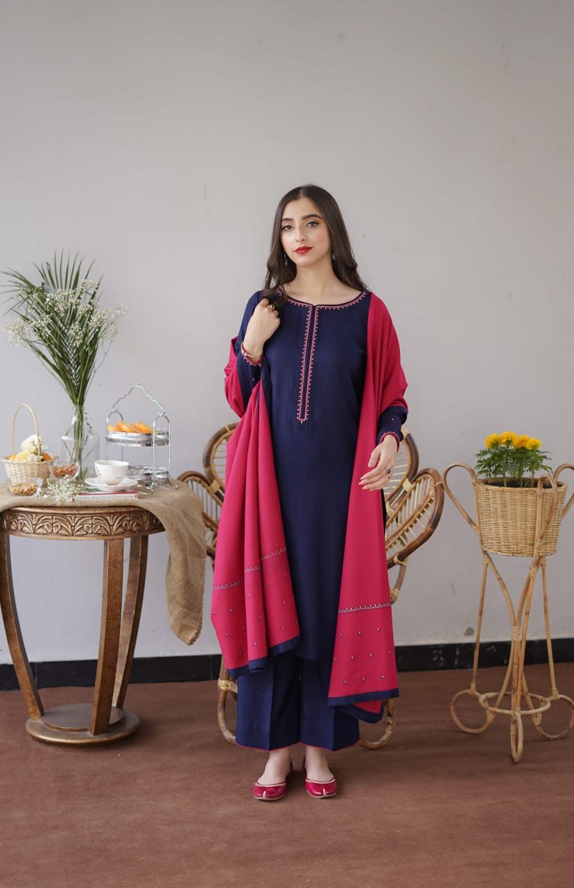 3PC DHANAK EMBORIDED SUITS WITH DHANAK EMB SHAWL