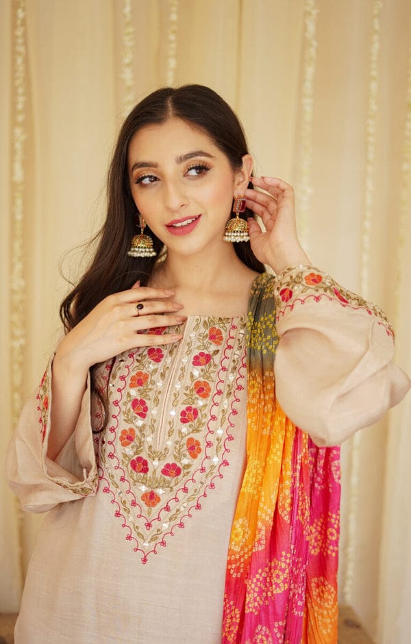 3PC DHANAK EMBORIDED SUITS WITH PRINTED PASHMINA WOOL SHAWL