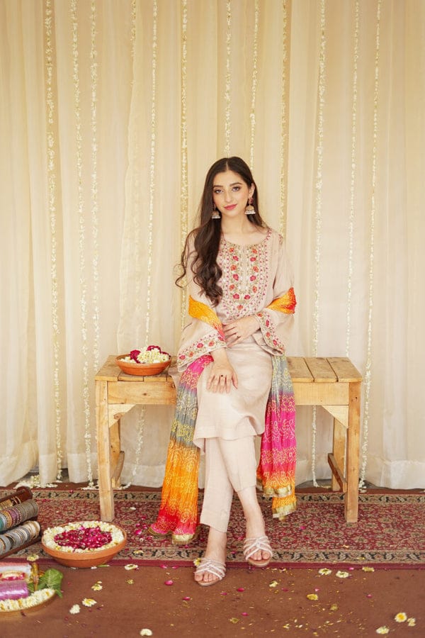 3PC DHANAK EMBORIDED SUITS WITH PRINTED PASHMINA WOOL SHAWL