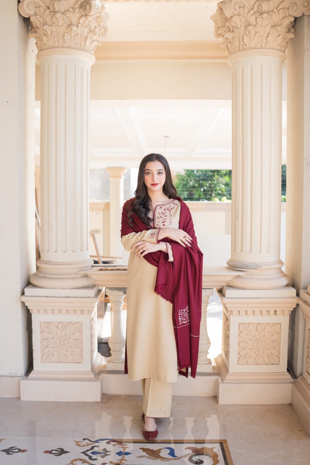 3PC DHANAK EMBORIDED SUITS WITH PRINTED PASHMINA WOOL SHAWL