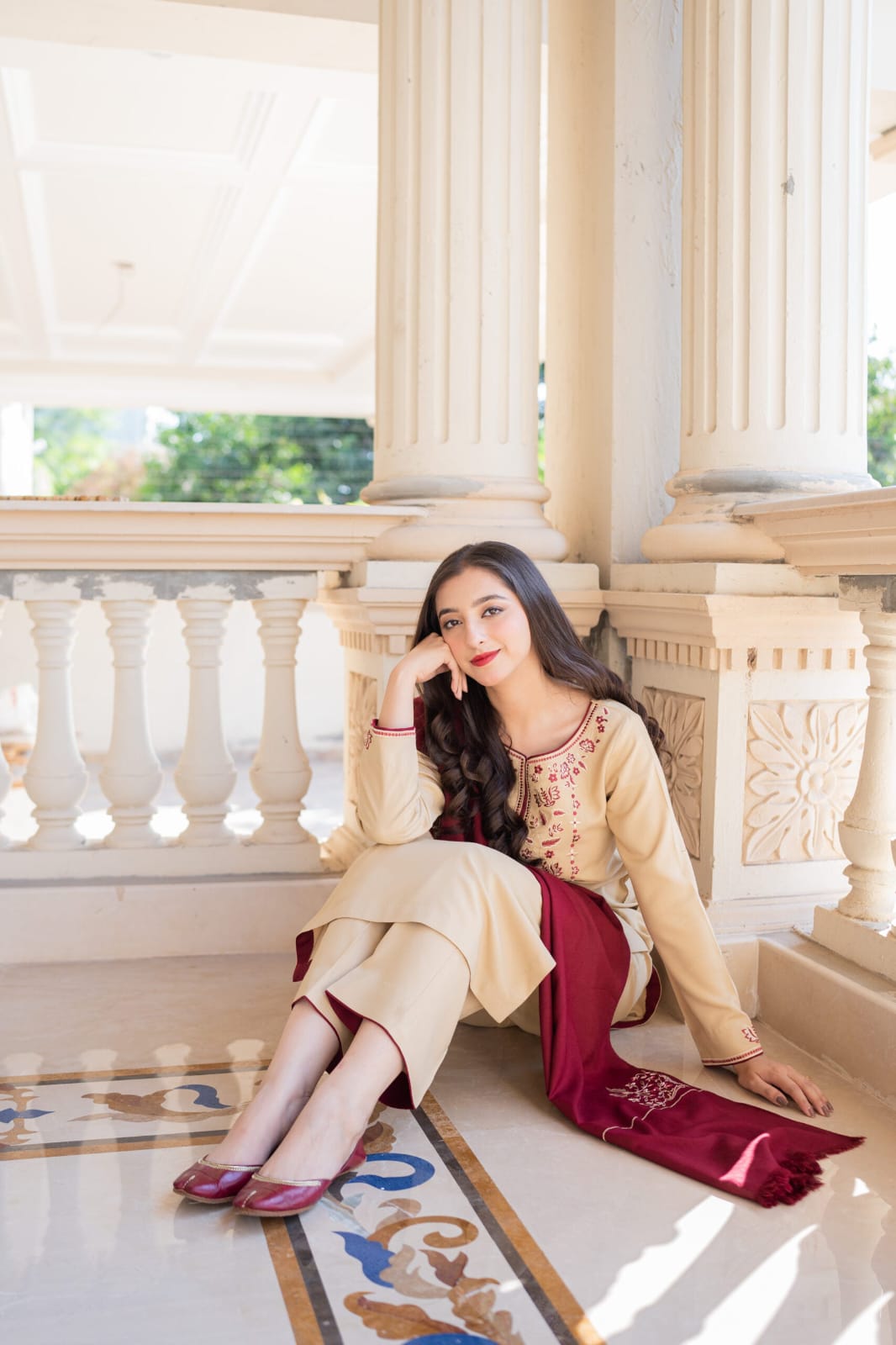 3PC DHANAK EMBORIDED SUITS WITH PRINTED PASHMINA WOOL SHAWL