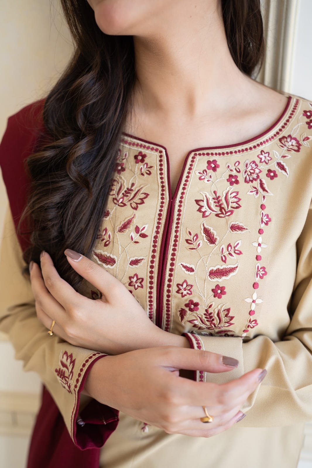 3PC DHANAK EMBORIDED SUITS WITH PRINTED PASHMINA WOOL SHAWL
