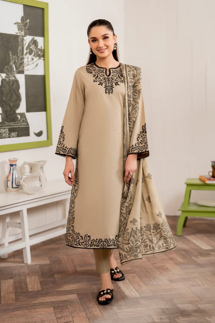 3PC DHANAK EMBORIDED SUITS WITH PRINTED PASHMINA WOOL SHAWL