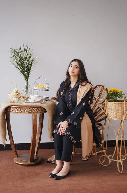 3PC DHANAK EMBORIDED SUITS WITH DHANAK EMB SHAWL