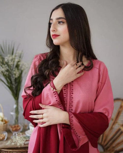 3PC DHANAK EMBORIDED SUITS WITH DHANAM EMB SHAWL