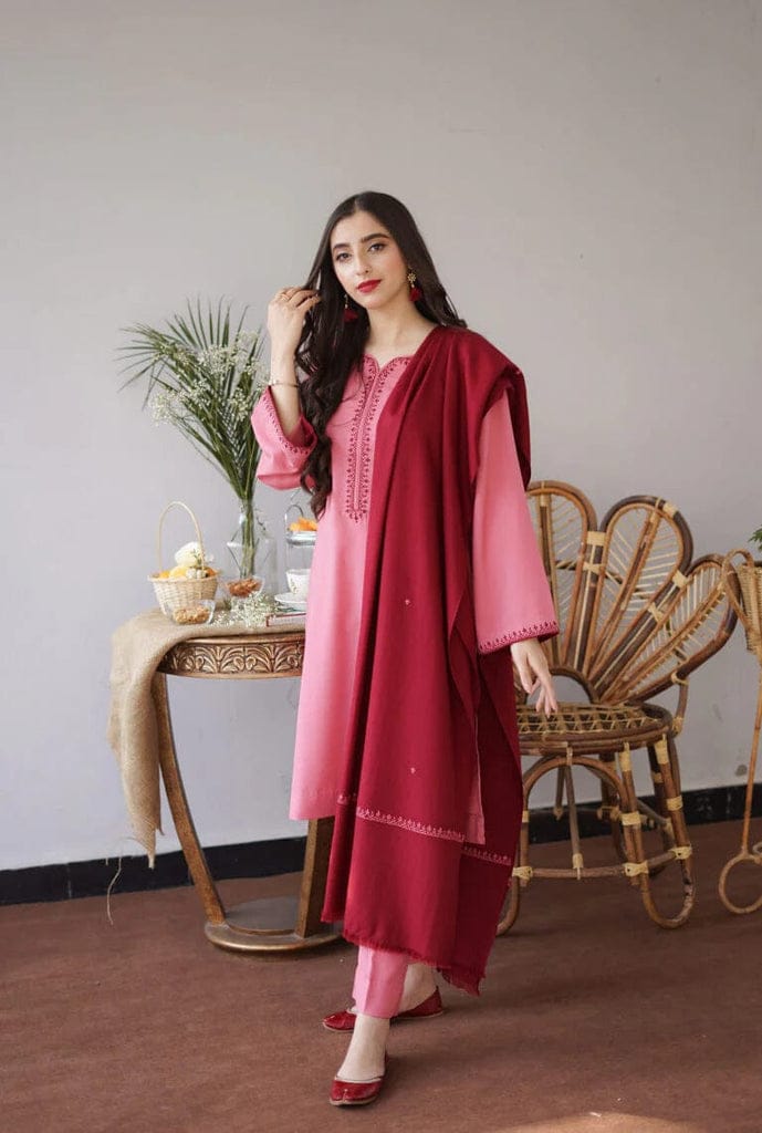 3PC DHANAK EMBORIDED SUITS WITH DHANAM EMB SHAWL