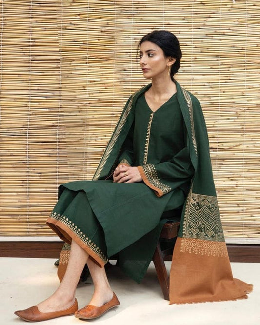 3PC DHANAK EMBORIDED SUITS WITH PRINTED PASHMINA WOOL SHAWL