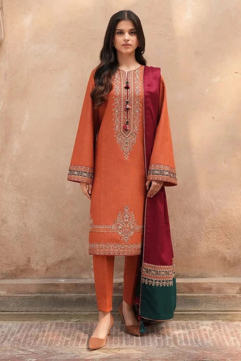 3PC DHANAK EMBORIDED SUITS WITH PRINTED PASHMINA WOOL SHAWL