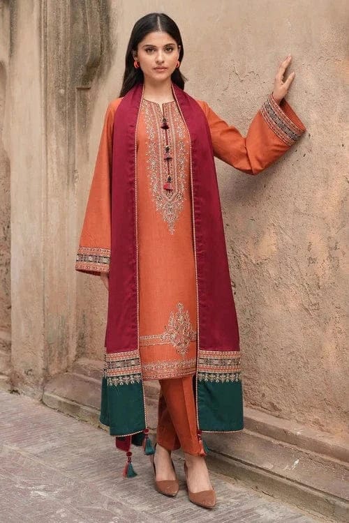 3PC DHANAK EMBORIDED SUITS WITH PRINTED PASHMINA WOOL SHAWL