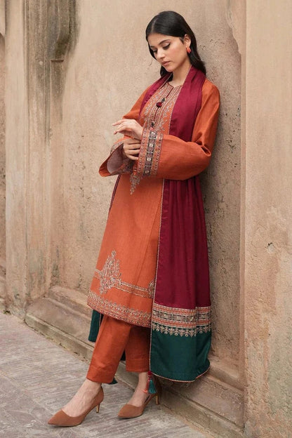 3PC DHANAK EMBORIDED SUITS WITH PRINTED PASHMINA WOOL SHAWL