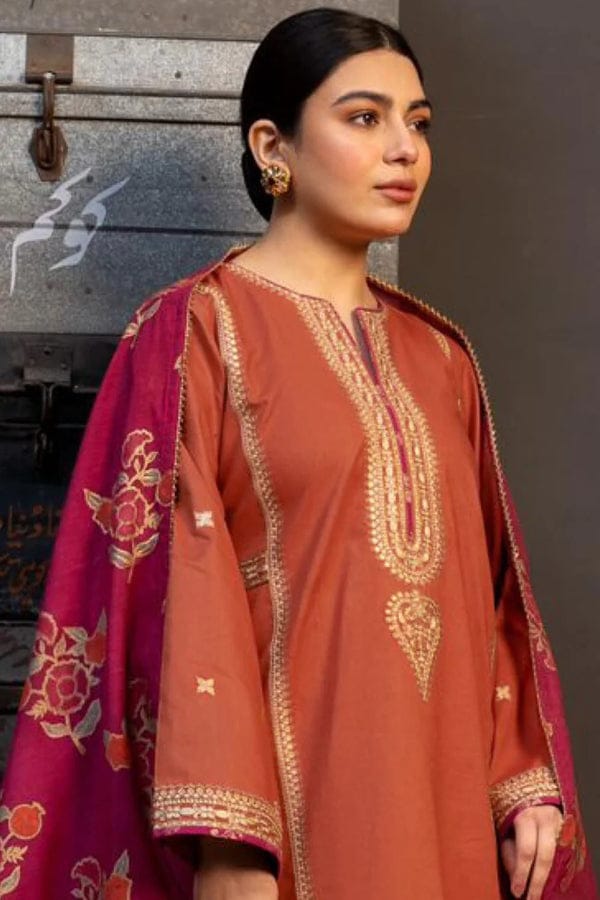 3PC DHANAK EMBORIDED SUITS WITH PRINTED PASHMINA WOOL SHAWL