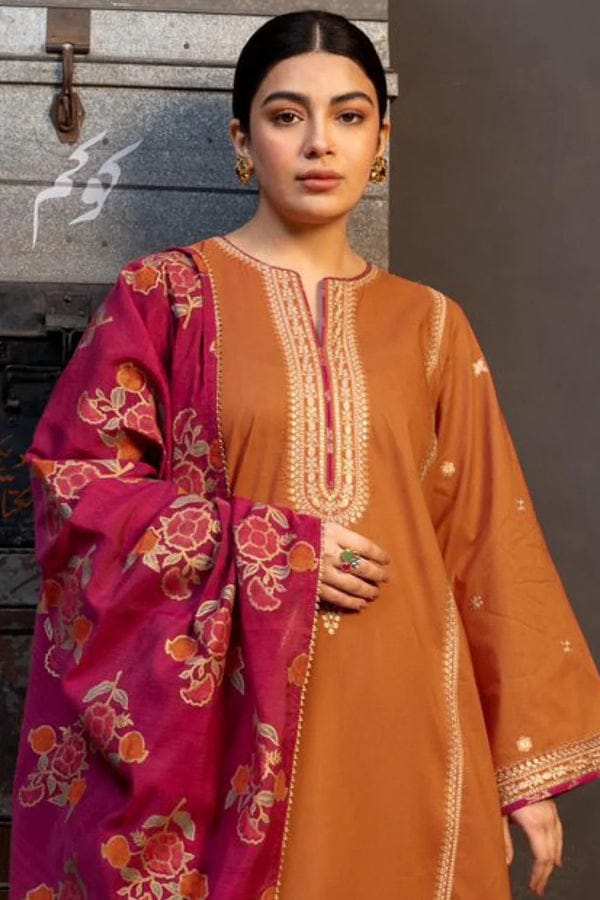 3PC DHANAK EMBORIDED SUITS WITH PRINTED PASHMINA WOOL SHAWL