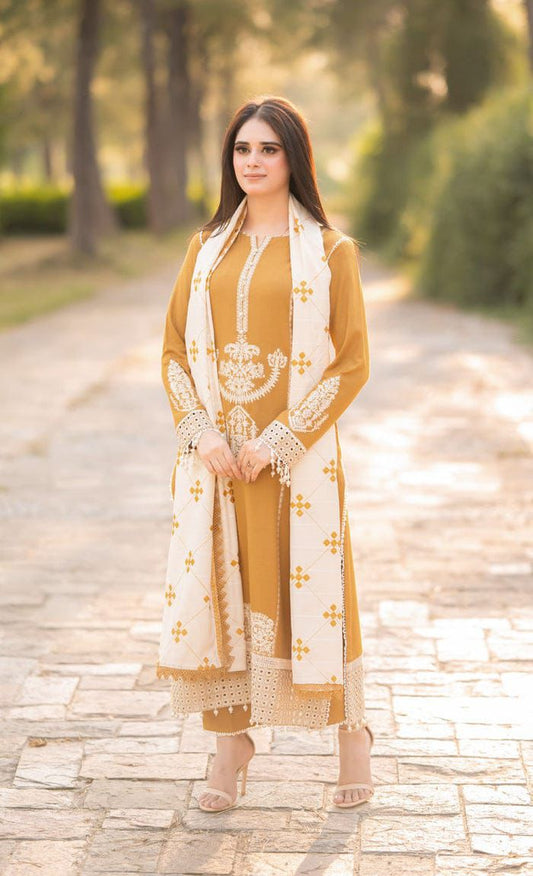 3PC DHANAK EMBORIDED SUITS WITH DHANAK EMB SHAWL SS-205