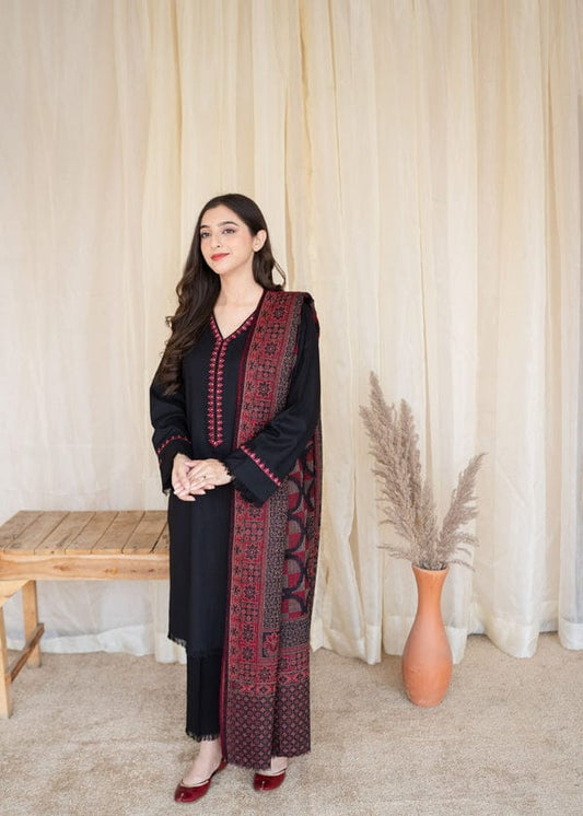 3PC DHANAK EMBROIDED SUIT WITH PASHMINA WOOL SHAWL  SS-217